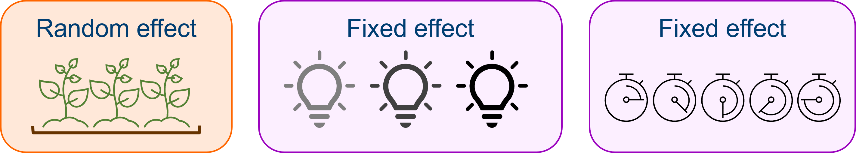 Graphic with three variables listed: Tray, Itensity and Timepoint. Tray is now identified as a random effect, while Intensity and Timepoint are identified as fixed effects.